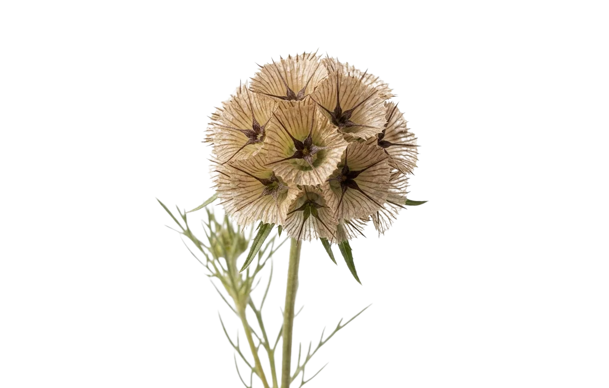 Scabiosa Stellata, flor especial marrón, de cultivadores socios de las tierras altas ecuatorianas y colombianas